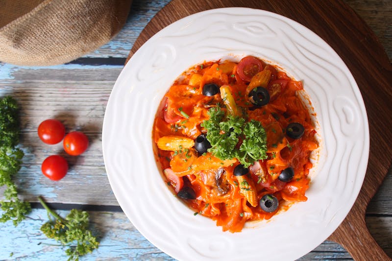 Baked Mostaccioli pasta dish